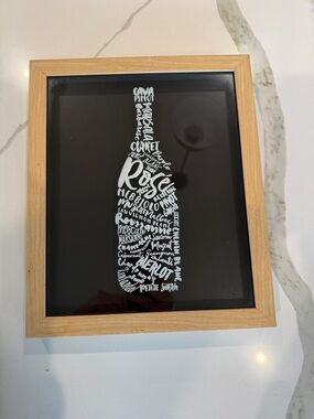 12 x 10” Wine Bottle Typography Wall Art in Black and Natural Wood Frame